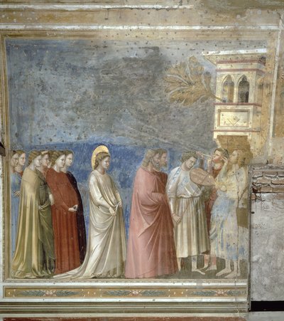 La procesión de bodas de la Virgen, c.1305 (antes de la restauración) de Giotto di Bondone